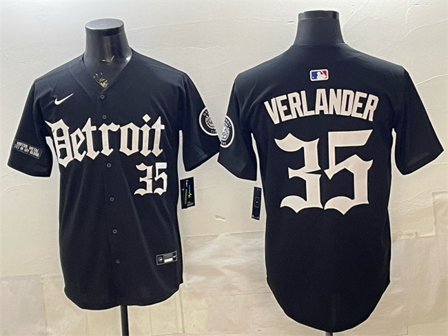 Men's Detroit Tigers #35 Justin Verlander 2026 Black 'Motor Gothic Edition' Vapor Premier Limited Stitched Baseball Jersey Men's Detroit Tigers #35 Justin Verlander 2026 Black 'Motor Gothic Edition' Vapor Premier Limited Stitched Baseball Jersey