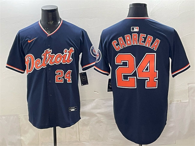 Men's Detroit Tigers #24 Miguel Cabrera Navy 2026 Alternate Vapor Premier Limited Stitched Baseball Jersey Men's Detroit Tigers #24 Miguel Cabrera Navy 2026 Alternate Vapor Premier Limited Stitched Baseball Jersey