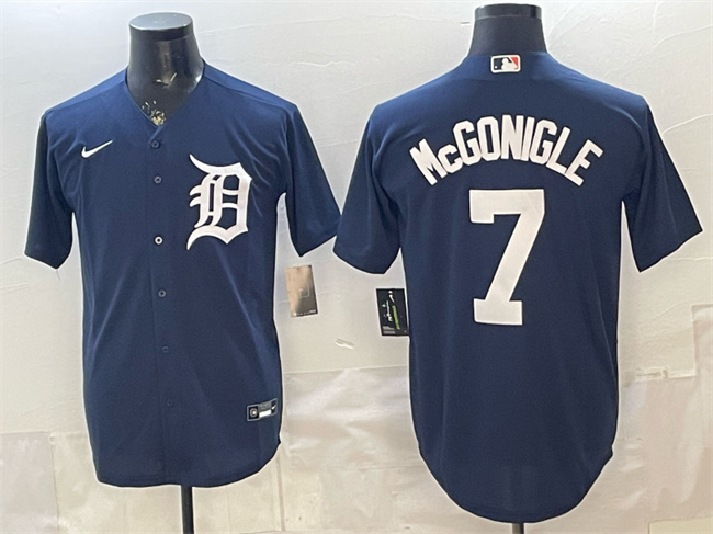 Men's Detroit Tigers #7 Kevin McGonigle Navy Cool Base Stitched Baseball Jersey s