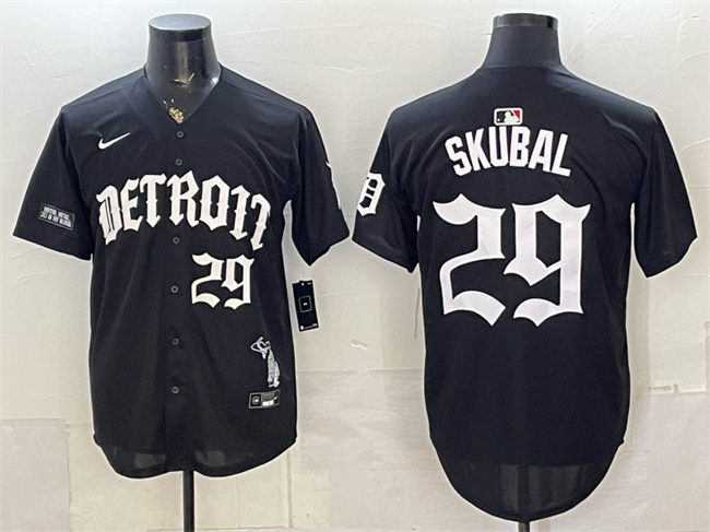 Men's Detroit Tigers #29 Tarik Skubal 2026 Black 'Motor Gothic Edition' Vapor Premier Limited Stitched Baseball Jersey Men's Detroit Tigers #29 Tarik Skubal 2026 Black 'Motor Gothic Edition' Vapor Premier Limited Stitched Baseball Jersey