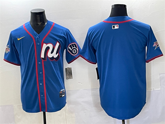 Men's Milwaukee Brewers Blank Blue 2025 All-Star Edition Limited Stitched Baseball Jersey Men's Milwaukee Brewers Blank Blue 2025 All-Star Edition Limited Stitched Baseball Jersey