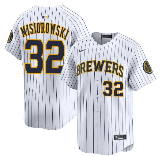 Men's Milwaukee Brewers #32 Jacob Misiorowski White Alternate Limited Stitched Baseball Jersey Men's Milwaukee Brewers #32 Jacob Misiorowski White Alternate Limited Stitched Baseball Jersey