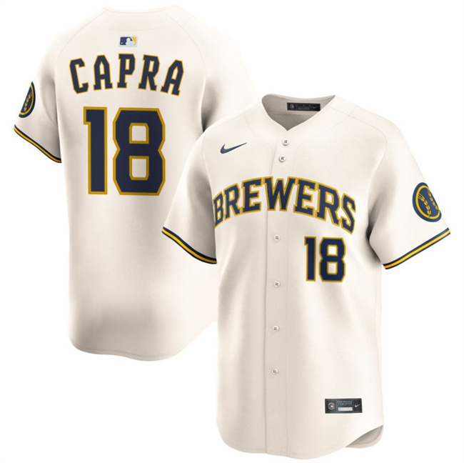 Men's Milwaukee Brewers #18 Vinny Capra Cream 2025 Limited Stitched Baseball Jersey Men's Milwaukee Brewers #18 Vinny Capra Cream 2025 Limited Stitched Baseball Jersey