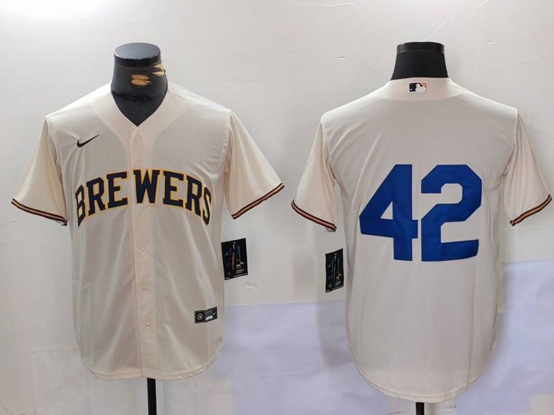 Men's Milwaukee Brewers #42 Jackie Robinson Cream Cool Base Stitched Jersey Men's Milwaukee Brewers #42 Jackie Robinson Cream Cool Base Stitched Jersey