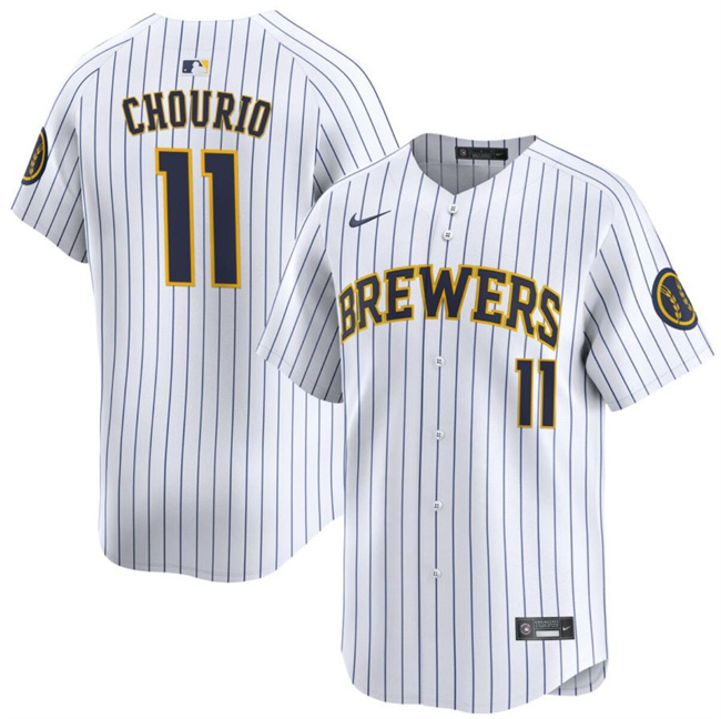 Men's Milwaukee Brewers #11 Jackson Chourio White 2024 Alternate Limited Stitched Baseball Jersey Men's Milwaukee Brewers #11 Jackson Chourio White 2024 Alternate Limited Stitched Baseball Jersey
