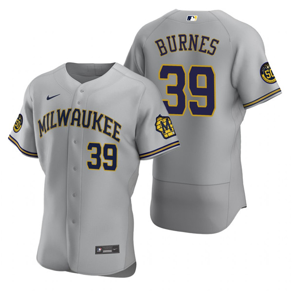 Men's Milwaukee Brewers #39 Corbin Burnes Grey Flex Base Stitched MLB Jersey Men's Milwaukee Brewers #39 Corbin Burnes Grey Flex Base Stitched MLB Jersey
