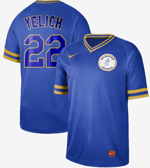 Brewers #22 Christian Yelich Royal Authentic Cooperstown Collection Stitched Baseball Jersey Brewers #22 Christian Yelich Royal Authentic Cooperstown Collection Stitched Baseball Jersey