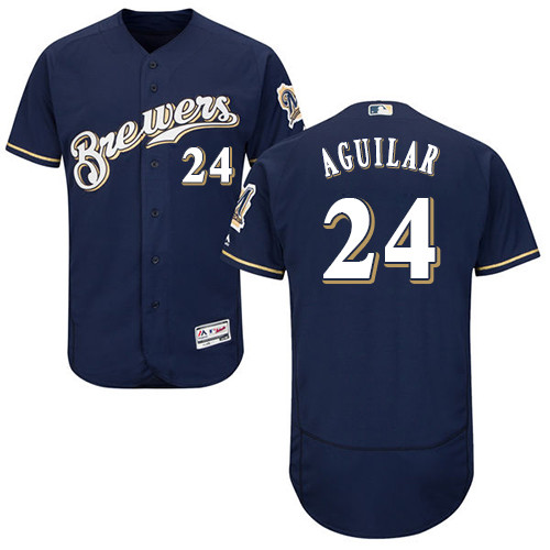 Brewers #24 Jesus Aguilar Navy Blue Flexbase Authentic Collection Stitched Baseball Jersey Brewers #24 Jesus Aguilar Navy Blue Flexbase Authentic Collection Stitched Baseball Jersey
