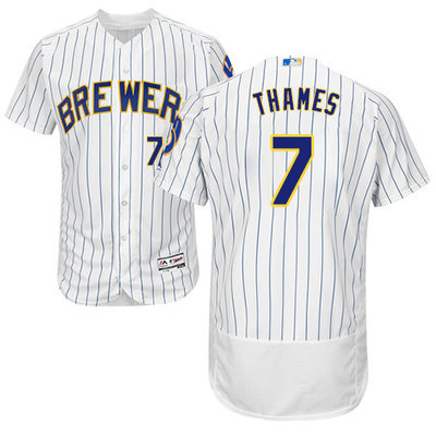 Brewers #7 Eric Thames White Strip Flexbase Authentic Collection Stitched MLB Jersey Brewers #7 Eric Thames White Strip Flexbase Authentic Collection Stitched MLB Jersey