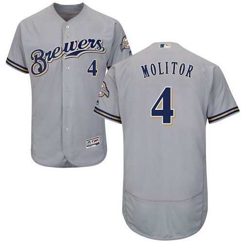 Brewers #4 Paul Molitor Grey Flexbase Authentic Collection Stitched MLB Jersey Brewers #4 Paul Molitor Grey Flexbase Authentic Collection Stitched MLB Jersey
