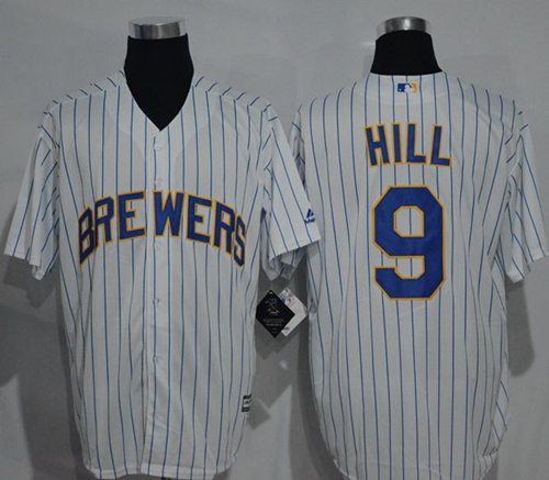 Brewers #9 Aaron Hill White (blue strip) New Cool Base Stitched MLB Jersey Brewers #9 Aaron Hill White (blue strip) New Cool Base Stitched MLB Jersey
