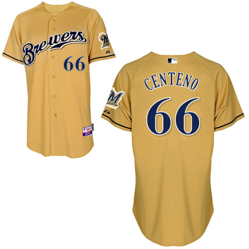 Milwaukee Brewers #66Juan Centeno Authentic Personalized Alternate yellow Jersey Milwaukee Brewers #66Juan Centeno Authentic Personalized Alternate yellow Jersey
