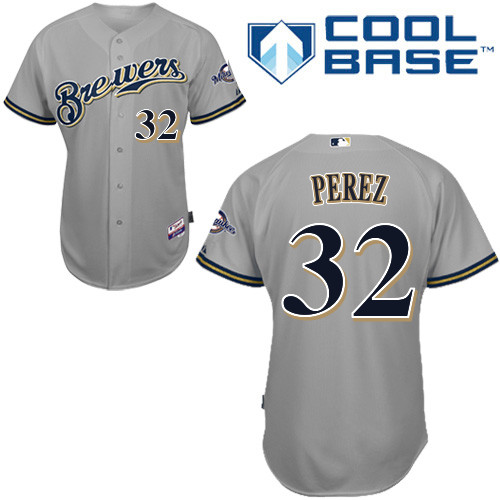 Milwaukee Brewers #32 Chris Perez Authentic Personalized Road Gray Jersey