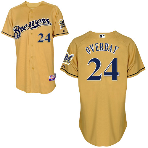 Milwaukee Brewers #24Lyle Overbay Authentic Personalized Alternate yellow Jersey