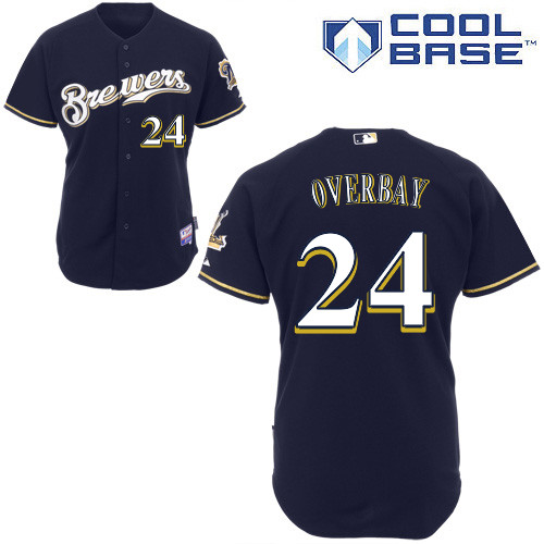Milwaukee Brewers #24Lyle Overbay Authentic Personalized Alternate Blue Jersey