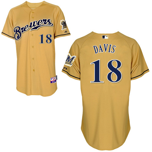 Milwaukee Brewers #18Khris Davis Authentic Personalized Alternate yellow Jersey Milwaukee Brewers #18Khris Davis Authentic Personalized Alternate yellow Jersey