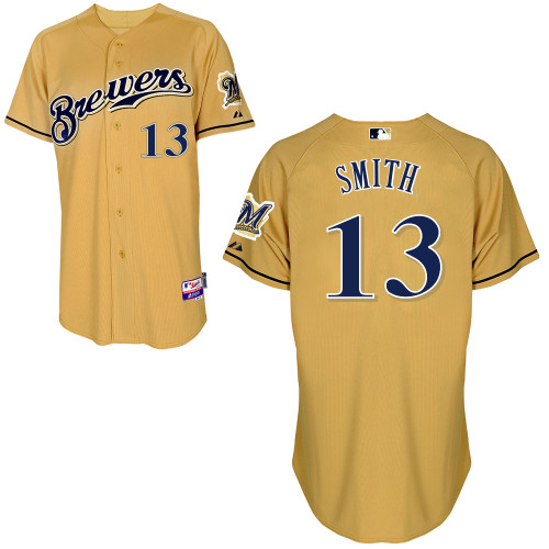 Milwaukee Brewers #13Will Smith Authentic Personalized Alternate yellow Jersey Milwaukee Brewers #13Will Smith Authentic Personalized Alternate yellow Jersey