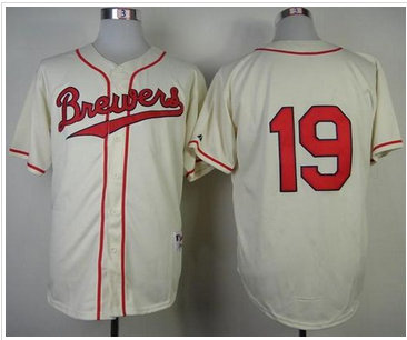 Milwaukee Brewers #19 Robin Yount Cream 1948 Turn Back The Clock Stitched Baseball Jersey Milwaukee Brewers #19 Robin Yount Cream 1948 Turn Back The Clock Stitched Baseball Jersey