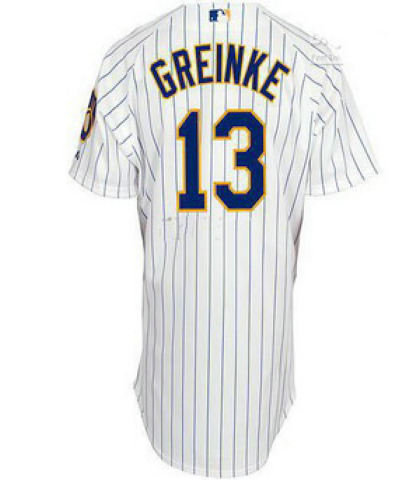 Milwaukee Brewers Authentic 13 Zack Greinke (Blue strip) White Jersey Milwaukee Brewers Authentic 13 Zack Greinke (Blue strip) White Jersey