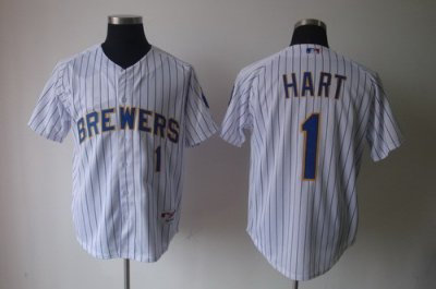 MLB Milwaukee Brewers #1 Corey Hart Alternate White Base ball Cool base Jersey(Blue stripe) MLB Milwaukee Brewers #1 Corey Hart Alternate White Base ball Cool base Jersey(Blue stripe)