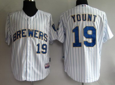 Milwaukee Brewers 19 Yount White blue strip Jerseys Milwaukee Brewers 19 Yount White blue strip Jerseys