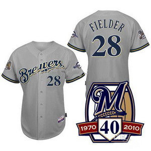 Milwaukee Brewers 28 Prince Fielder Grey Baseball Jersey 40TH Milwaukee Brewers 28 Prince Fielder Grey Baseball Jersey 40TH