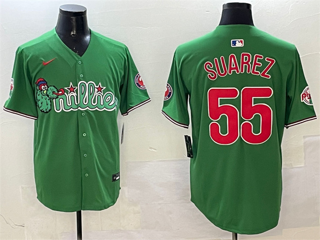 Men's Philadelphia Phillies #55 Ranger Suárez Green Phanatic Limited Stitched Jersey Men's Philadelphia Phillies #55 Ranger Suárez Green Phanatic Limited Stitched Jersey