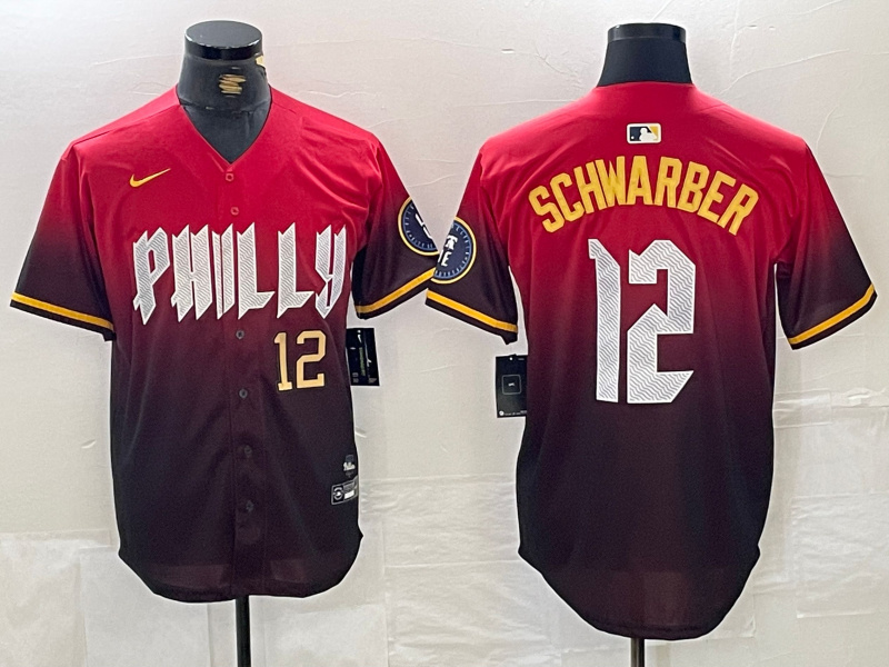 Men's Philadelphia Phillies #12 Kyle Schwarber Red 2024 City Connect Limited Stitched Jersey 2