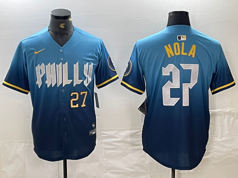 Men's Philadelphia Phillies #27 Aaron Nola Blue 2024 City Connect Limited Stitched Baseball Jersey 4 Men's Philadelphia Phillies #27 Aaron Nola Blue 2024 City Connect Limited Stitched Baseball Jersey 4