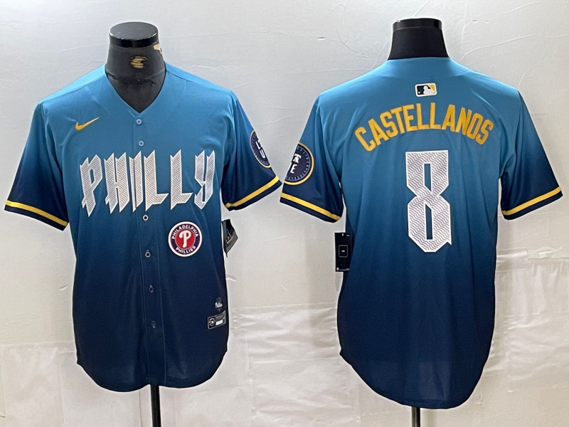 Men's Philadelphia Phillies #8 Nick Castellanos Blue 2024 City Connect Limited Stitched Jersey 5 Men's Philadelphia Phillies #8 Nick Castellanos Blue 2024 City Connect Limited Stitched Jersey 5