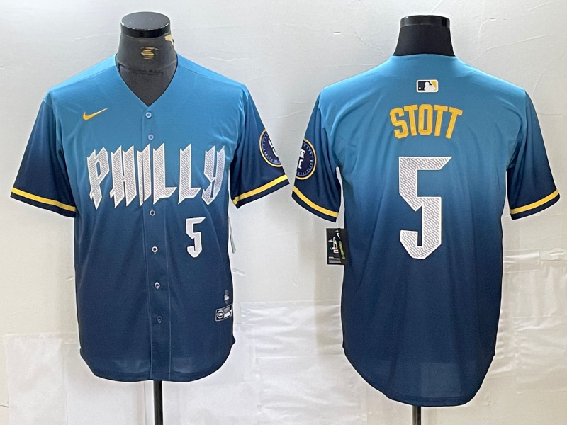 Men's Philadelphia Phillies #5 Bryson Stott Blue 2024 City Connect Limited Stitched Jersey 2 Men's Philadelphia Phillies #5 Bryson Stott Blue 2024 City Connect Limited Stitched Jersey 2
