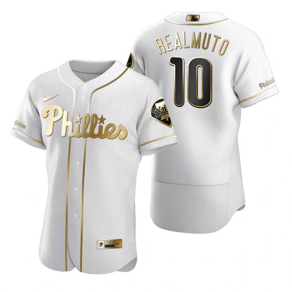 Philadelphia Phillies #10 JT Realmuto White Nike Men's Authentic Golden Edition MLB Jersey Philadelphia Phillies #10 JT Realmuto White Nike Men's Authentic Golden Edition MLB Jersey