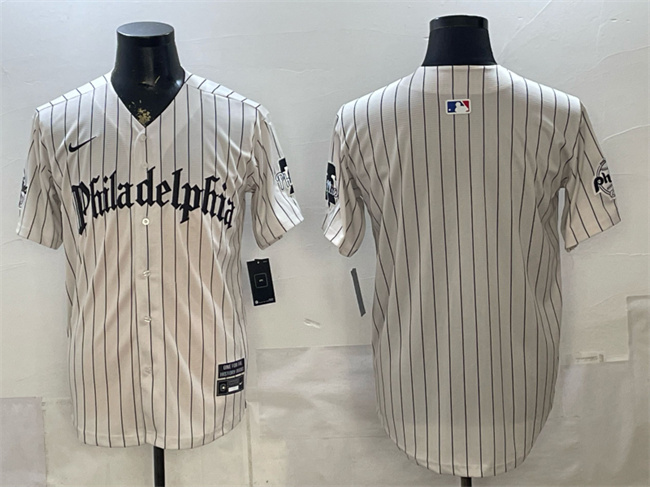 Men's Philadelphia Phillies Blank Cream Pinstripe Gothic Vapor Limited Stitched Jersey Men's Philadelphia Phillies Blank Cream Pinstripe Gothic Vapor Limited Stitched Jersey