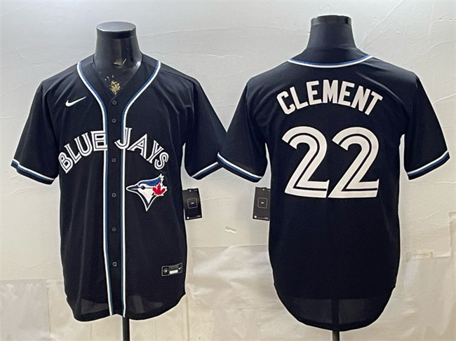 Men's Toronto Blue Jays #22 Ernie Clement 2026 Fashion Replica Black Out Stitched Baseball Jersey Men's Toronto Blue Jays #22 Ernie Clement 2026 Fashion Replica Black Out Stitched Baseball Jersey