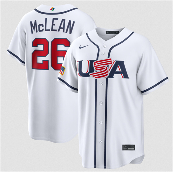 Men's USA Baseball #26 Nolan McLean White 2026 World Baseball Classic Home Stadium Stitched Jersey Men's USA Baseball #26 Nolan McLean White 2026 World Baseball Classic Home Stadium Stitched Jersey