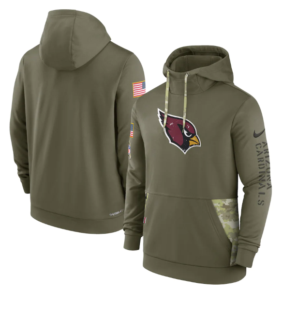 Men's Arizona Cardinals 2022 Olive Salute To Service Therma Performance Pullover Hoodie Men's Arizona Cardinals 2022 Olive Salute To Service Therma Performance Pullover Hoodie