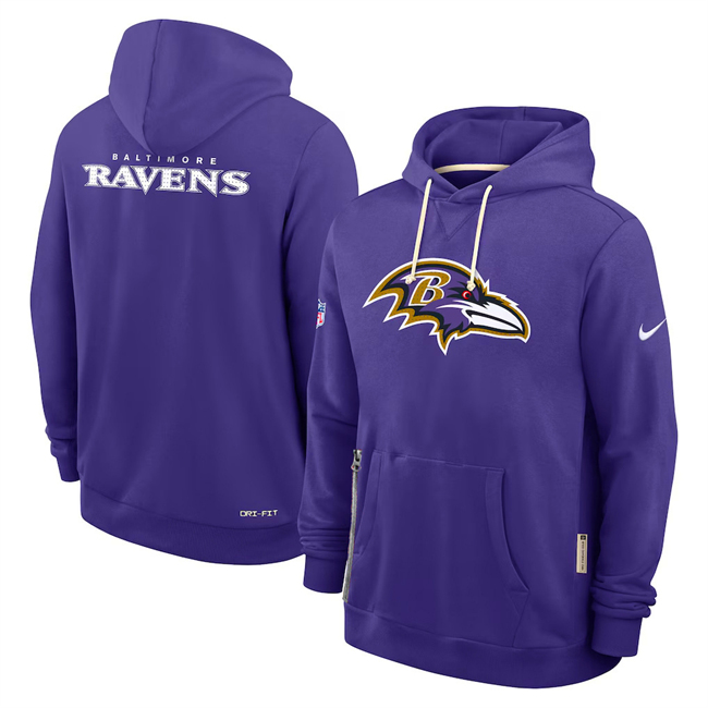 Men's Baltimore Ravens Purple Sideline Standard Issue Initial Home Dri-FIT Pullover Hoodie Men's Baltimore Ravens Purple Sideline Standard Issue Initial Home Dri-FIT Pullover Hoodie