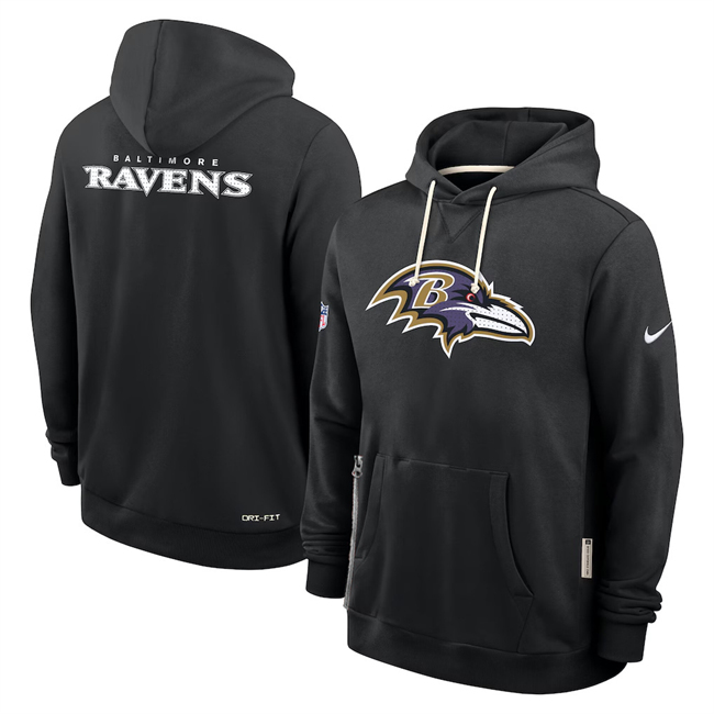 Men's Baltimore Ravens Black Sideline Standard Issue Initial Home Dri-FIT Pullover Hoodie Men's Baltimore Ravens Black Sideline Standard Issue Initial Home Dri-FIT Pullover Hoodie