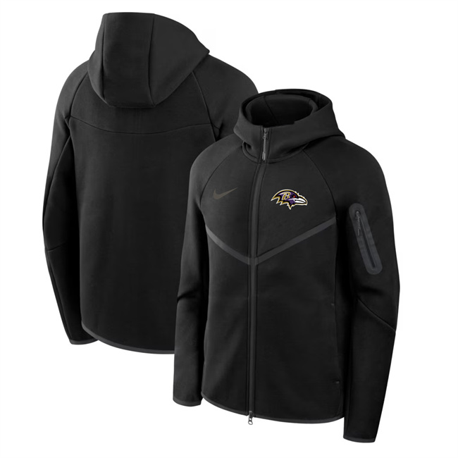 Men's Baltimore Ravens Black Tech Fleece Full-Zip Windrunner Hoodie Men's Baltimore Ravens Black Tech Fleece Full-Zip Windrunner Hoodie