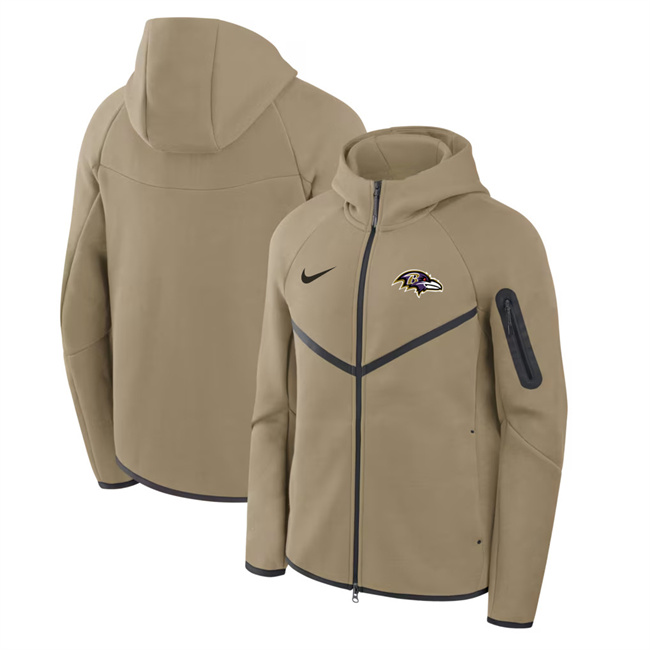 Men's Baltimore Ravens Tan Tech Fleece Full-Zip Windrunner Hoodie Men's Baltimore Ravens Tan Tech Fleece Full-Zip Windrunner Hoodie