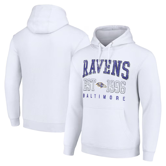 Men's Baltimore Ravens White Throwback Logo Pullover Hoodie Men's Baltimore Ravens White Throwback Logo Pullover Hoodie