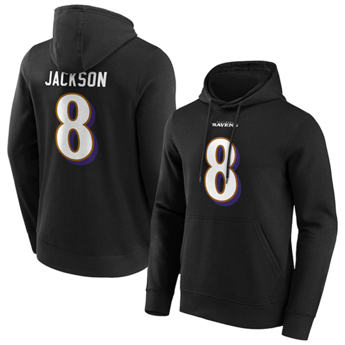 Men's Baltimore Ravens #8 Lamar Jackson Black Hoodie Men's Baltimore Ravens #8 Lamar Jackson Black Hoodie