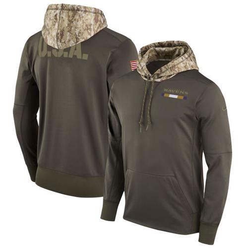 Men's Baltimore Ravens Nike Olive Salute to Service Sideline Therma Pullover Hoodie Men's Baltimore Ravens Nike Olive Salute to Service Sideline Therma Pullover Hoodie