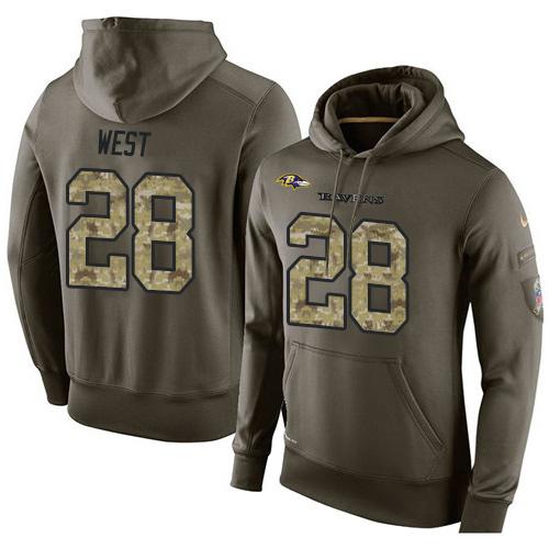 NFL Men's Nike Baltimore Ravens #28 Terrance West Stitched Green Olive Salute To Service KO Performance Hoodie NFL Men's Nike Baltimore Ravens #28 Terrance West Stitched Green Olive Salute To Service KO Performance Hoodie