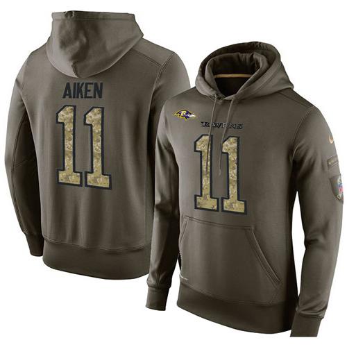 NFL Men's Nike Baltimore Ravens #11 Kamar Aiken Stitched Green Olive Salute To Service KO Performance Hoodie NFL Men's Nike Baltimore Ravens #11 Kamar Aiken Stitched Green Olive Salute To Service KO Performance Hoodie