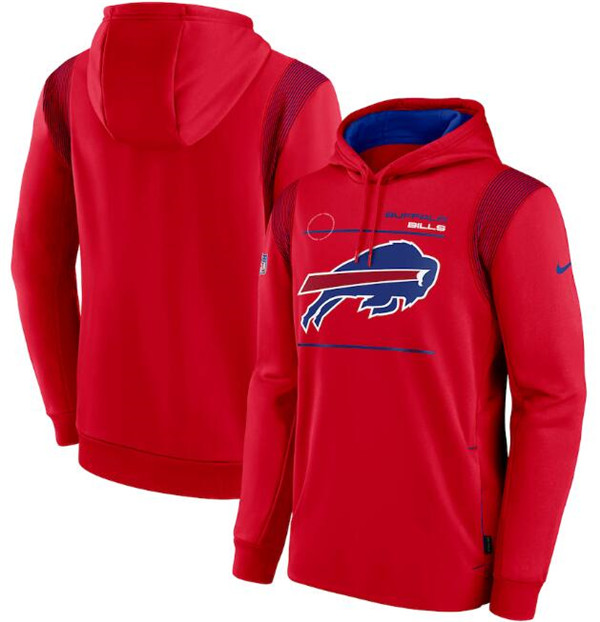 Men's Buffalo Bills 2021 Red Sideline Logo Performance Pullover Hoodie Men's Buffalo Bills 2021 Red Sideline Logo Performance Pullover Hoodie