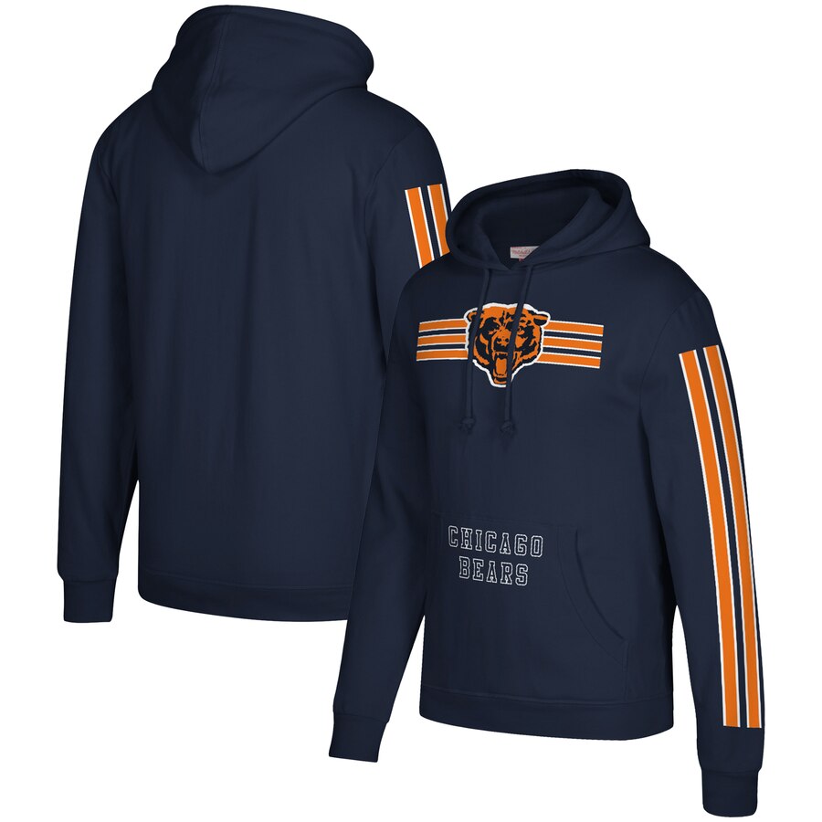 Chicago Bears Mitchell & Ness Three Stripe Pullover Hoodie Navy Chicago Bears Mitchell & Ness Three Stripe Pullover Hoodie Navy