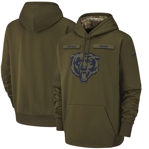 Men's Chicago Bears Nike Olive Salute to Service Sideline Therma Performance Pullover Hoodie Men's Chicago Bears Nike Olive Salute to Service Sideline Therma Performance Pullover Hoodie