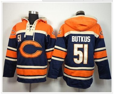 Chicago Bears #51 Dick Butkus Navy Blue Sawyer Hooded Sweatshirt NFL Hoodie