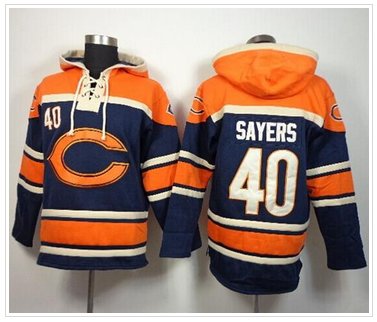 Chicago Bears #40 Gale Sayers Navy Blue Sawyer Hooded Sweatshirt NFL Hoodie